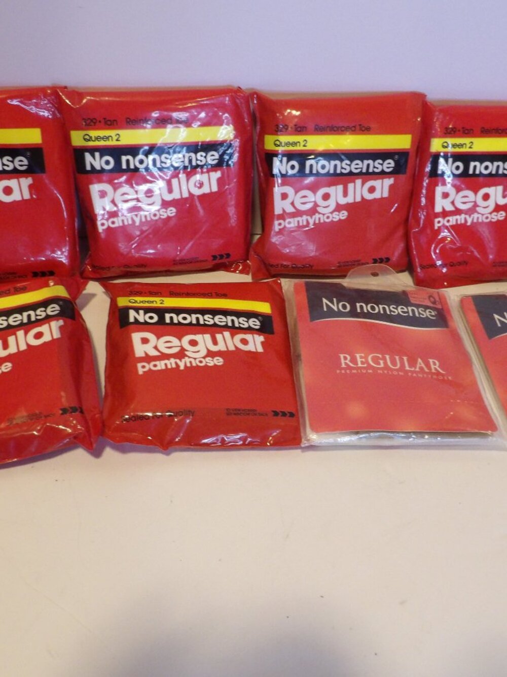 + - Vintage No Nonsense Lot Of 8 Reinforced Toe Pantyhose 329 Sz Queen 2 Tan NIP